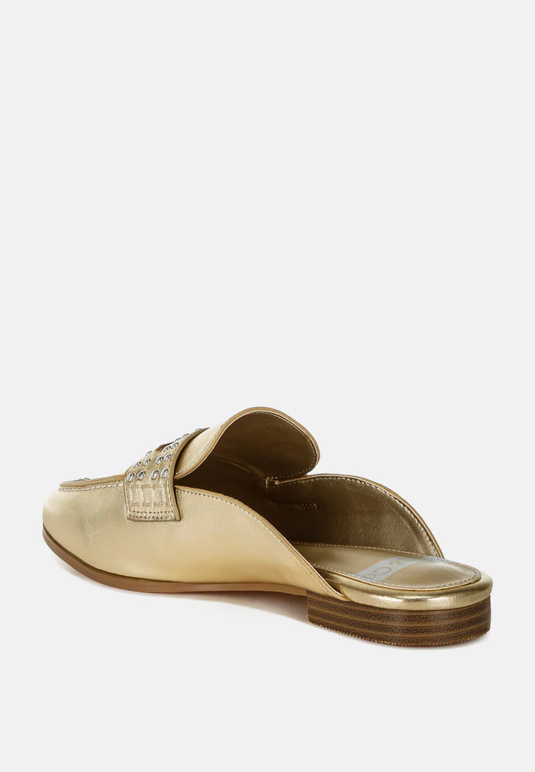 Adam Lane Stud Detail Metallic Pleather Mules - Image 3