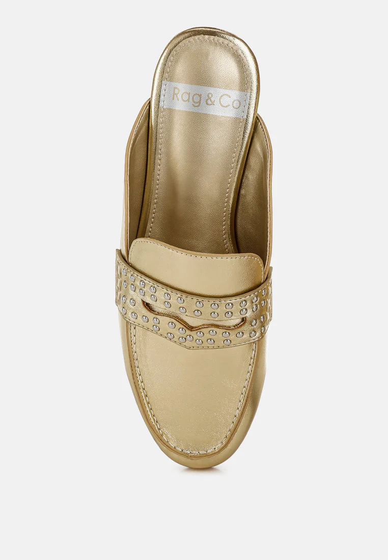 Adam Lane Stud Detail Metallic Pleather Mules - Image 4