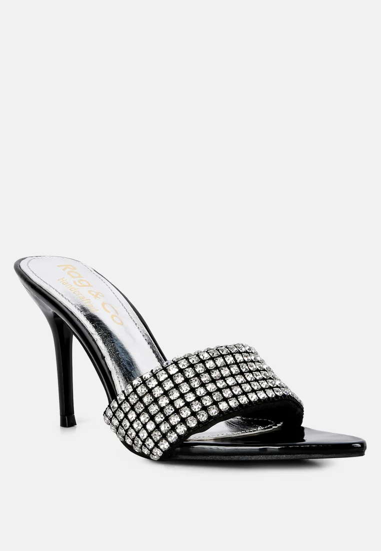 ADINA Diamante Embellished Slip On Sandals in Black - Image 3
