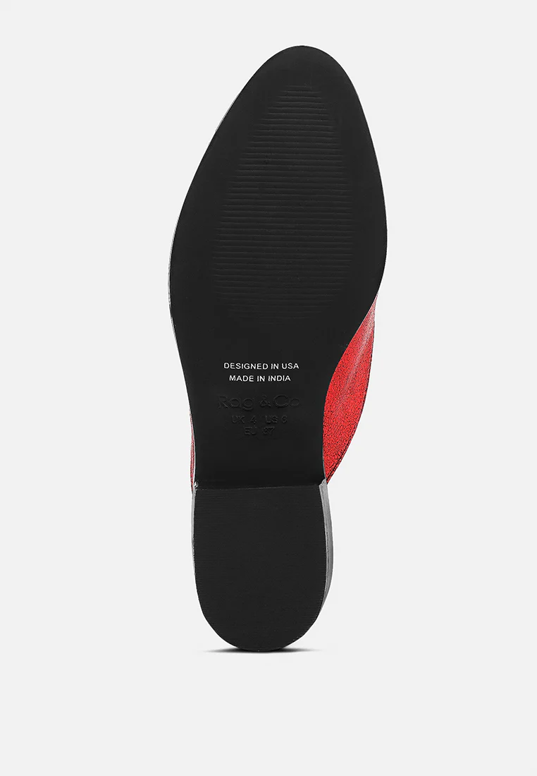 AKSA Chain Embellished Metallic Red Leather Mules - Image 7