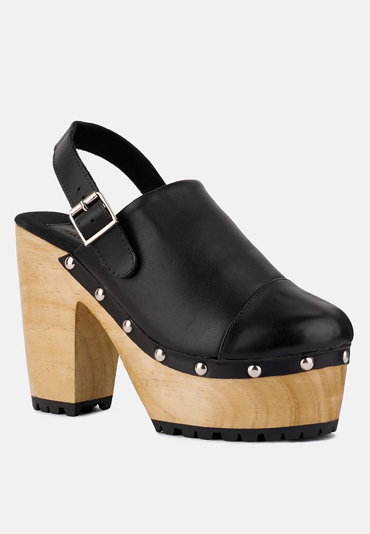 ALONA Black Slingback High Block Heeled Clogs - Image 2