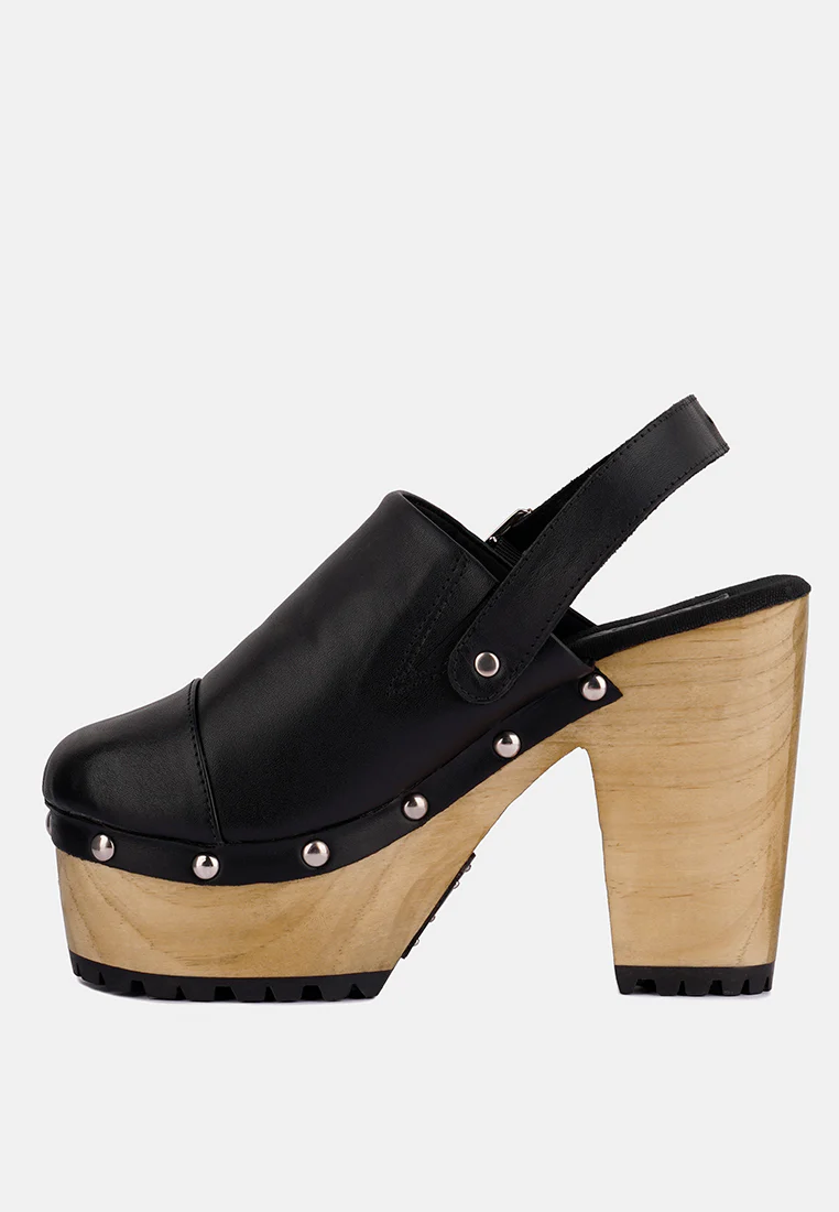 ALONA Black Slingback High Block Heeled Clogs - Image 3