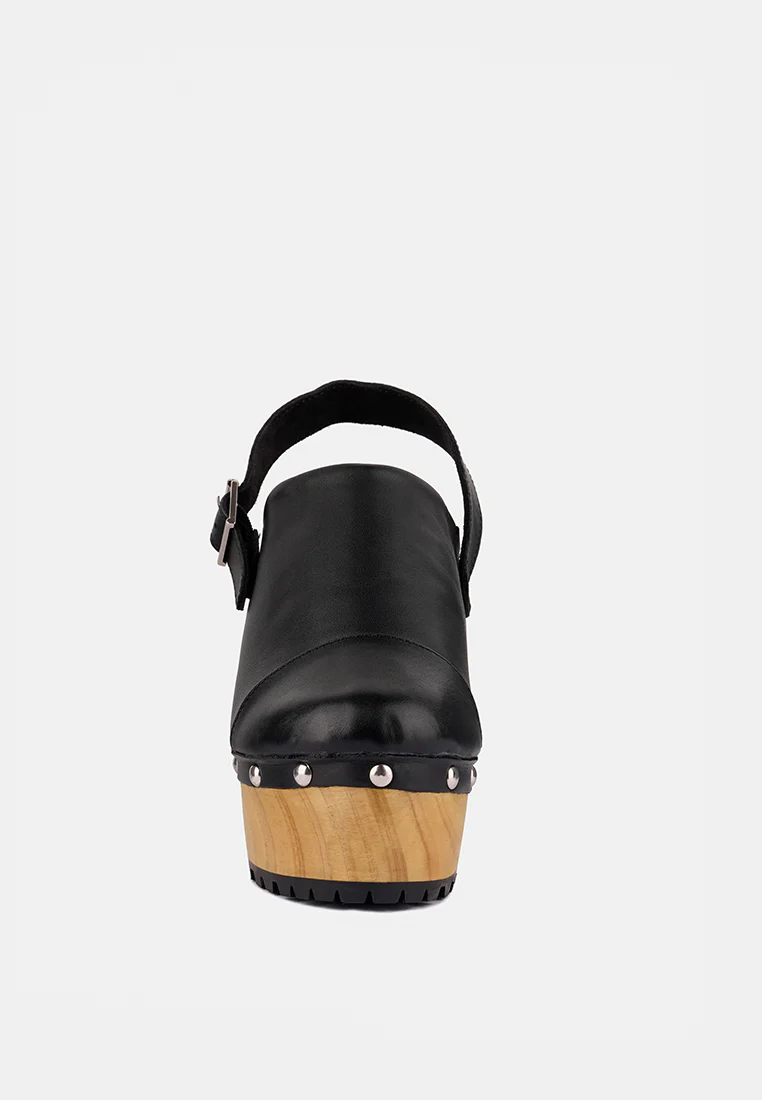 ALONA Black Slingback High Block Heeled Clogs - Image 4