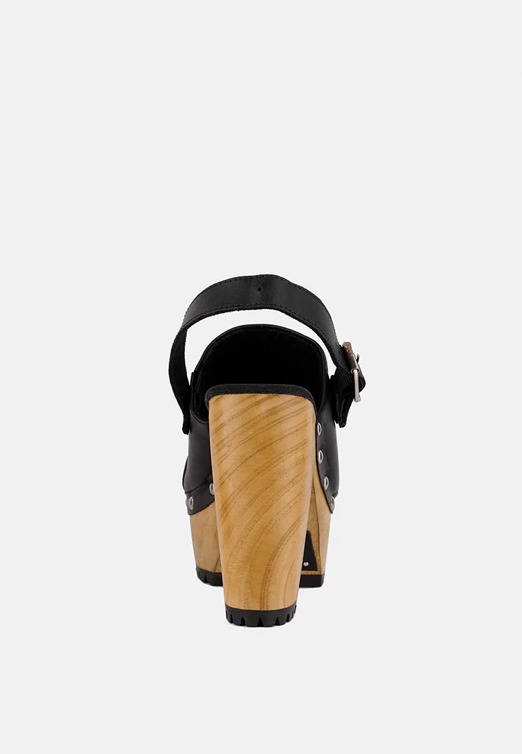 ALONA Black Slingback High Block Heeled Clogs - Image 5