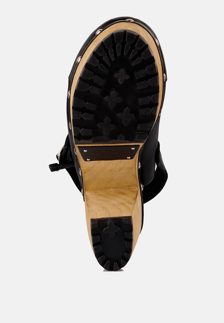 ALONA Black Slingback High Block Heeled Clogs - Image 7