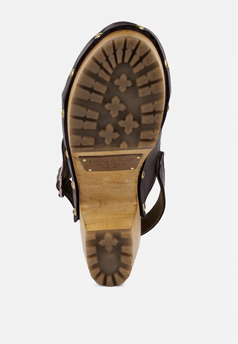 ALONA Brown Slingback High Block Heeled Clogs - Image 7