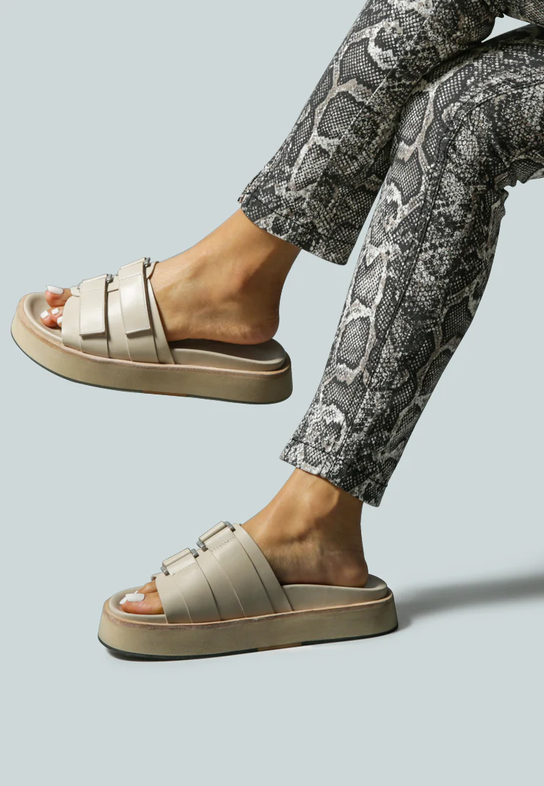 ANISTON Buckled Flatform Nude Slip-On Sandal - Image 5