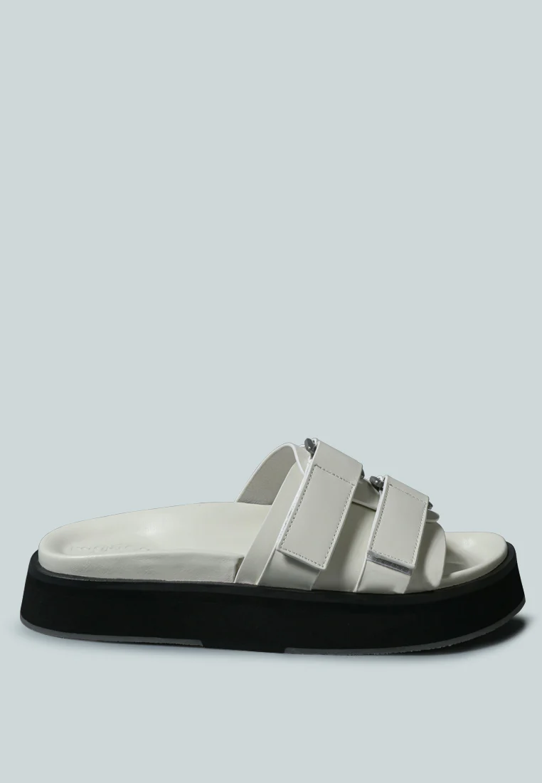 ANISTON Buckled Flatform White Slip-On Sandal