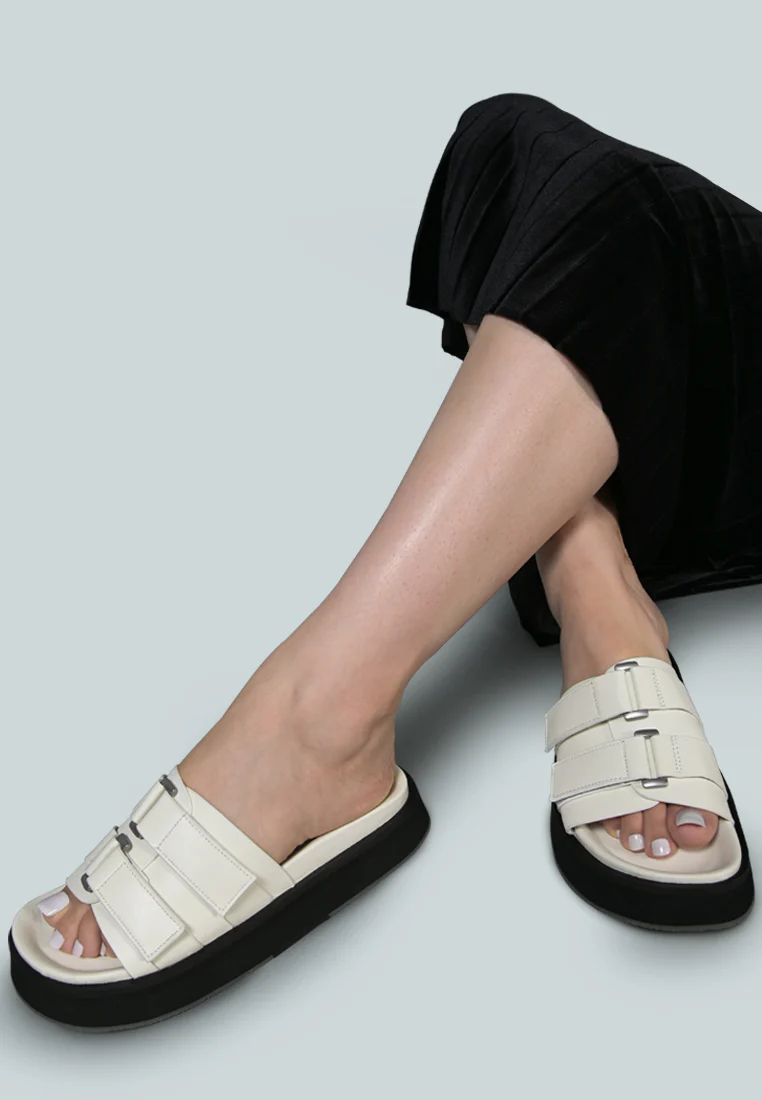 ANISTON Buckled Flatform White Slip-On Sandal - Image 2