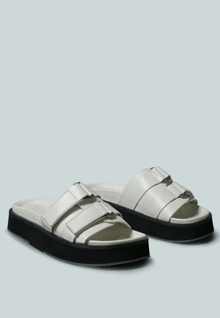 ANISTON Buckled Flatform White Slip-On Sandal - Image 4