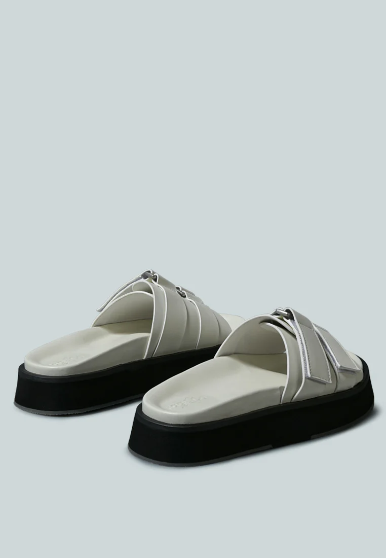 ANISTON Buckled Flatform White Slip-On Sandal - Image 6