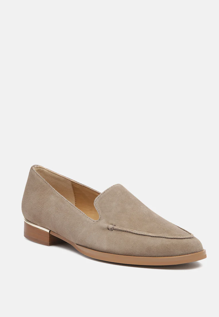 ANNA Taupe Suede Leather Loafers - Image 3