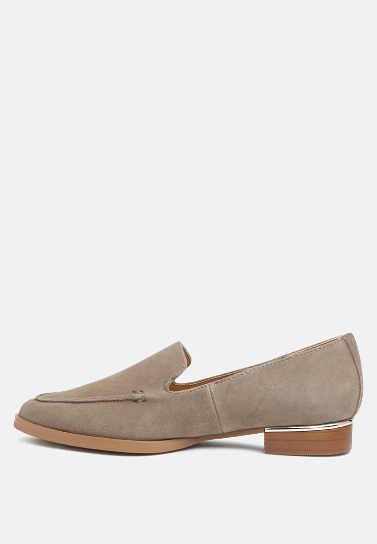 ANNA Taupe Suede Leather Loafers - Image 5