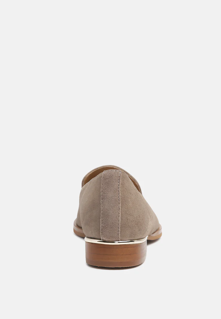 ANNA Taupe Suede Leather Loafers - Image 6