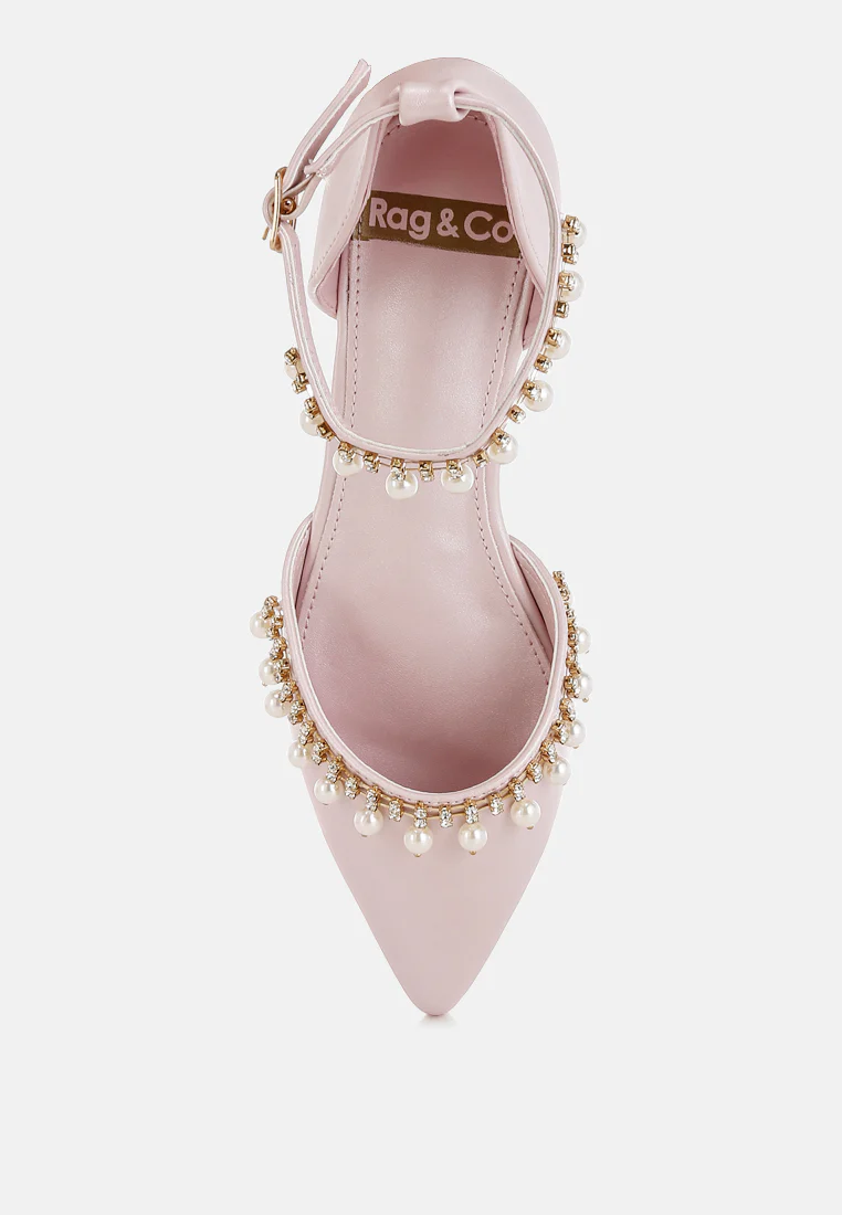 Aouva Rhinestone & Pearl Ankle Strap Flat Sandals - Image 11