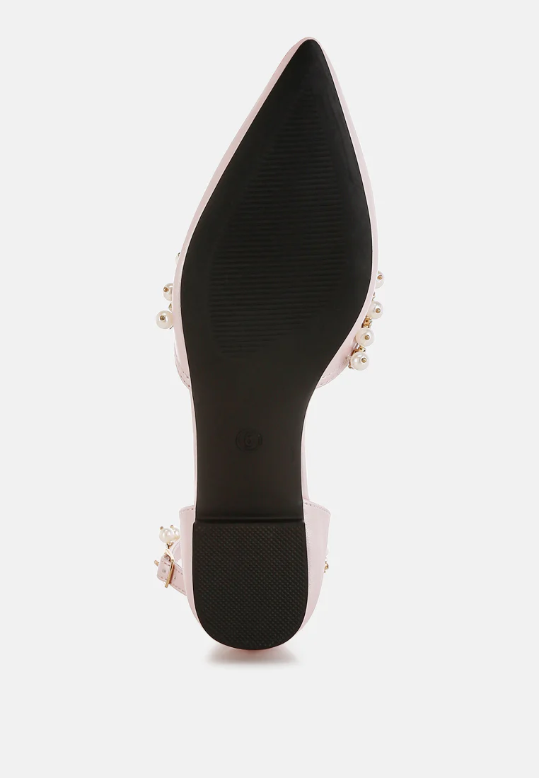 Aouva Rhinestone & Pearl Ankle Strap Flat Sandals - Image 12