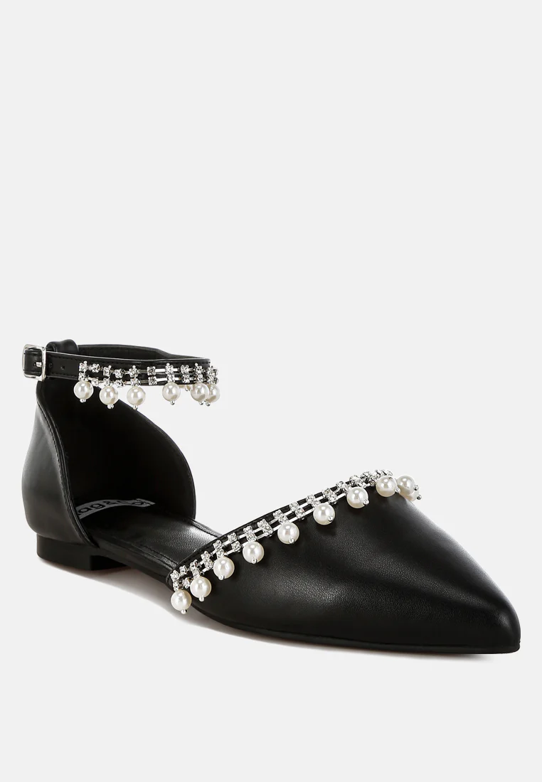 Aouva Rhinestone & Pearl Ankle Strap Flat Sandals - Image 15