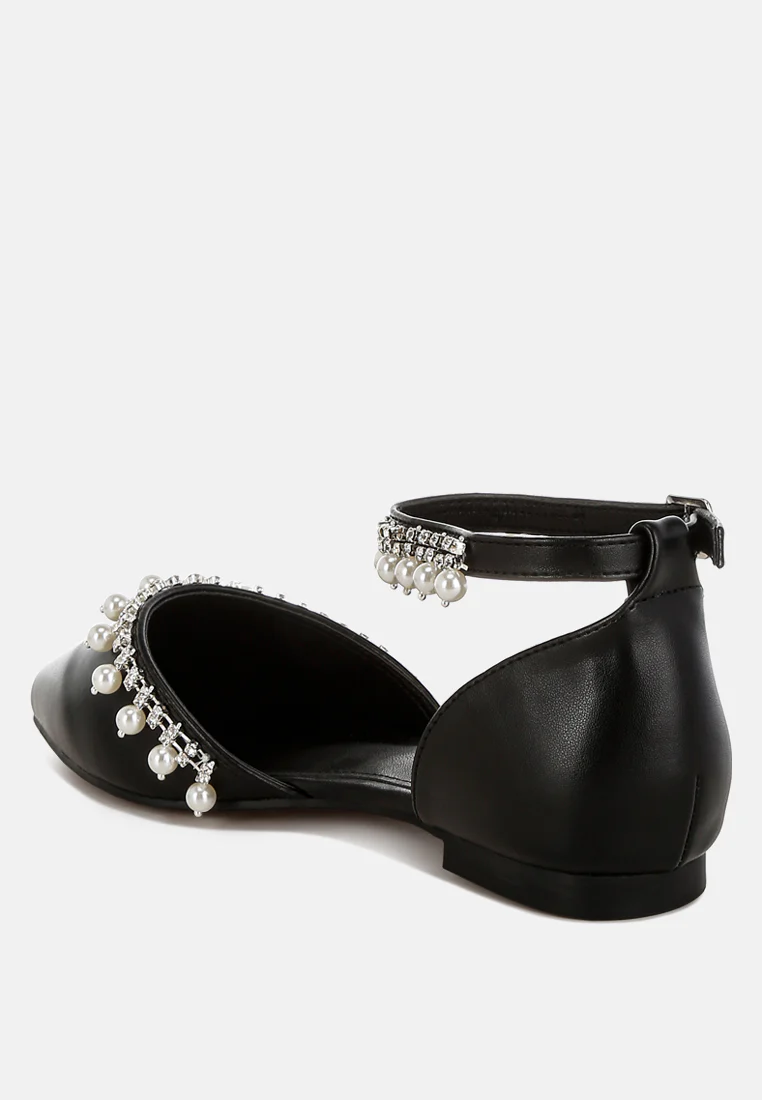 Aouva Rhinestone & Pearl Ankle Strap Flat Sandals - Image 16
