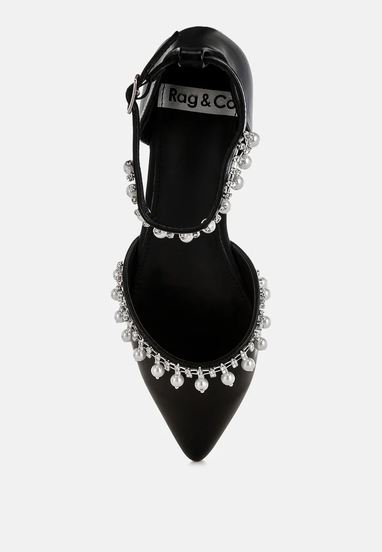 Aouva Rhinestone & Pearl Ankle Strap Flat Sandals - Image 17