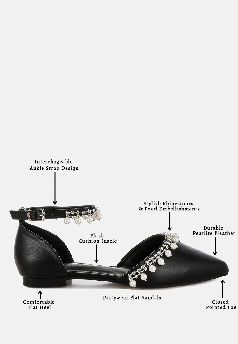 Aouva Rhinestone & Pearl Ankle Strap Flat Sandals - Image 19