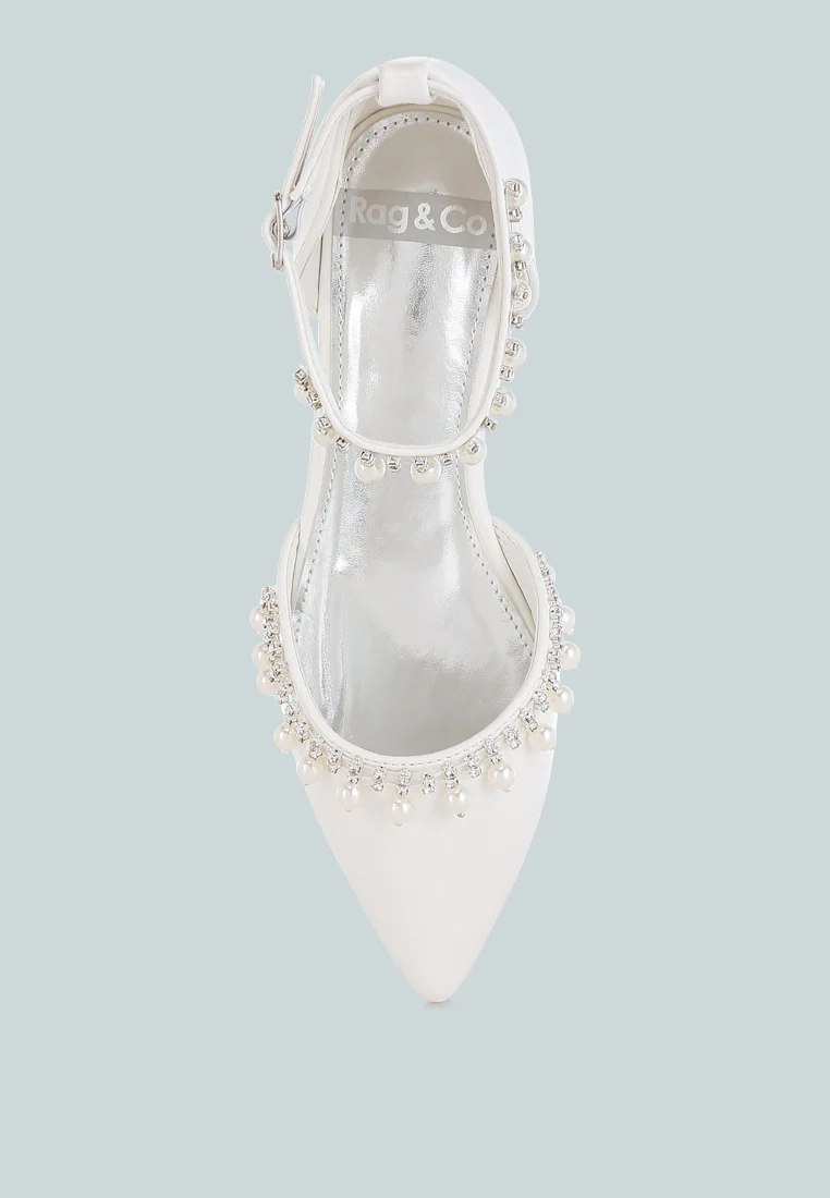 Aouva Rhinestone & Pearl Ankle Strap Flat Sandals - Image 4