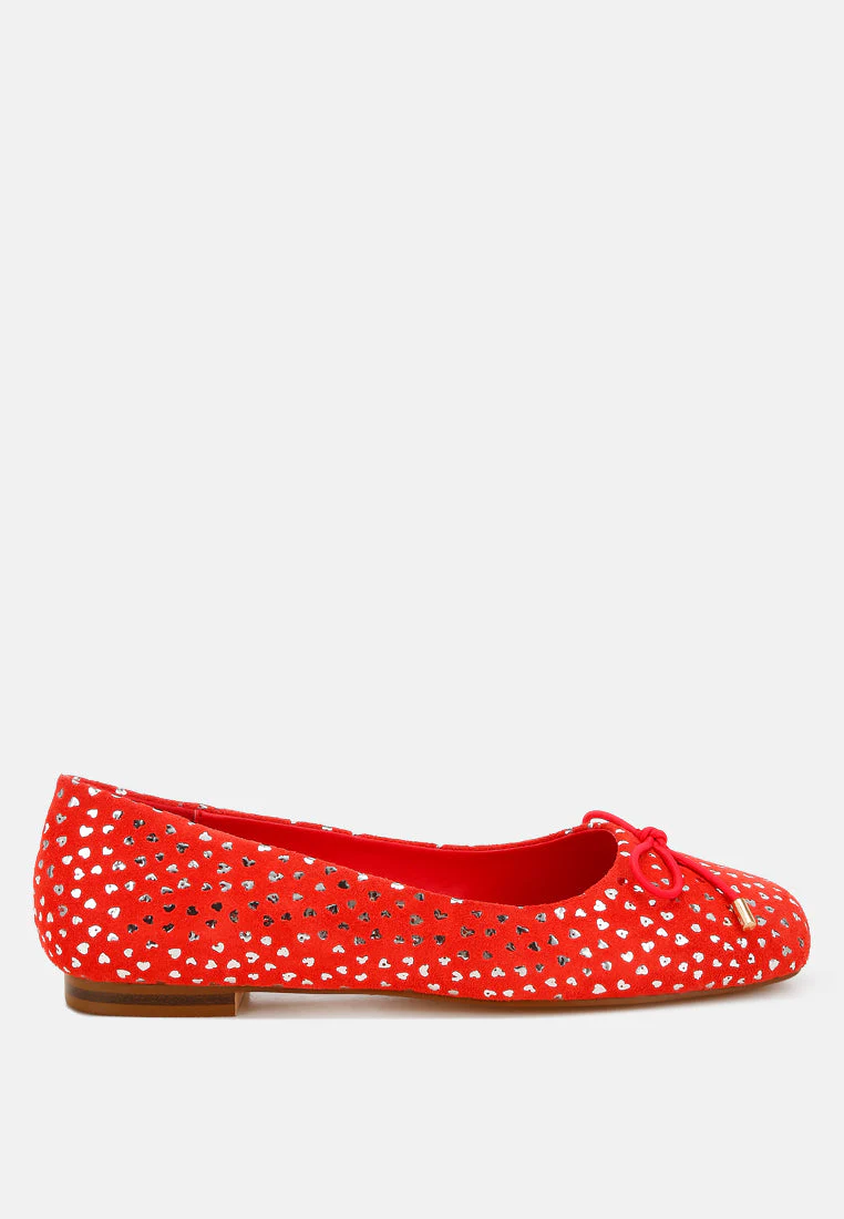 Apollon Bow Detail Foil Print Suede Ballerinas - Image 11