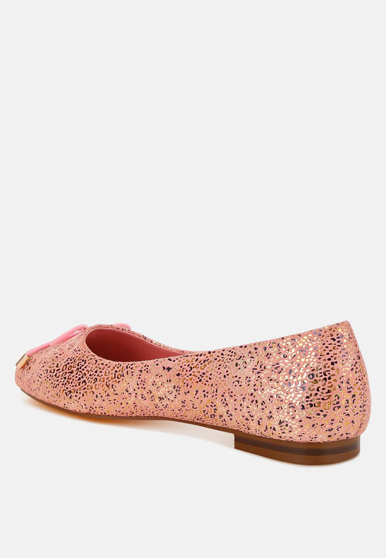 Apollon Bow Detail Foil Print Suede Ballerinas - Image 8