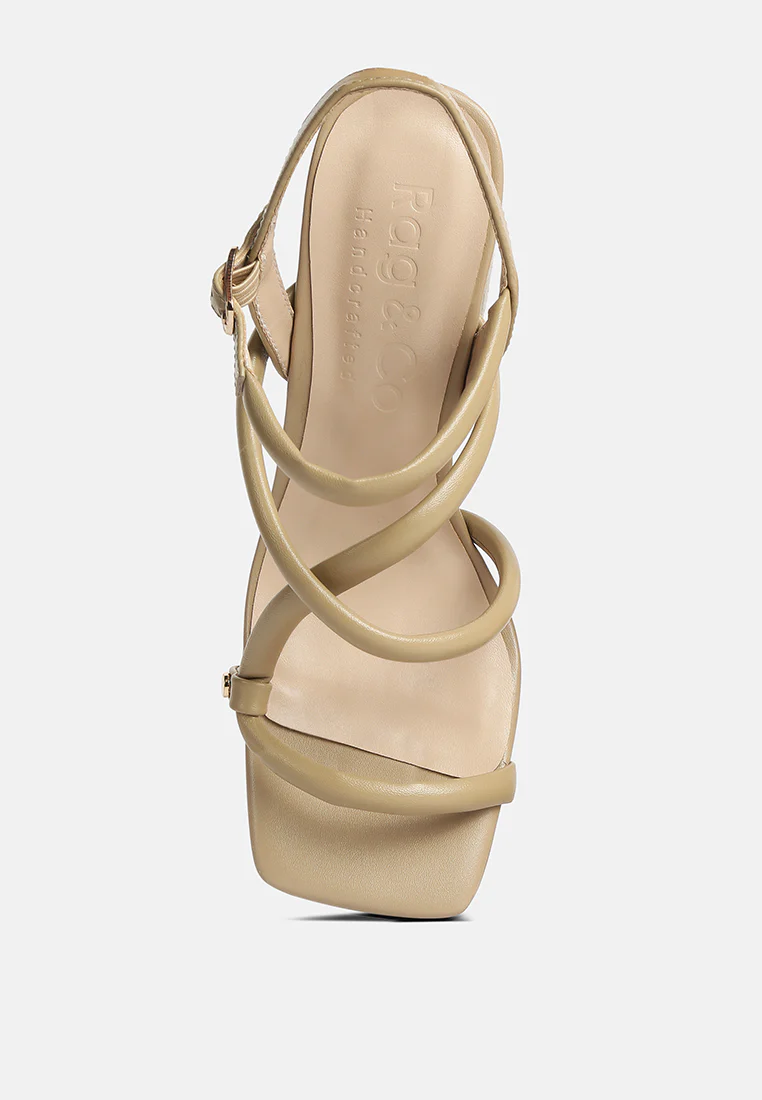 ARTHA open square toe block heel sandals in Taupe - Image 6