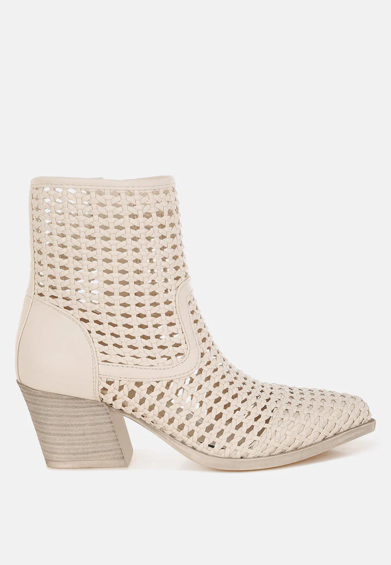 Artisole Woven Pleather Block Heel Boots