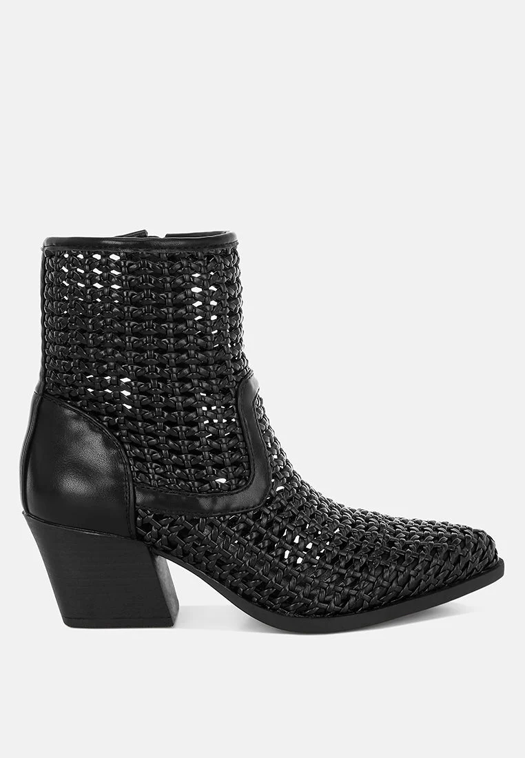 Artisole Woven Pleather Block Heel Boots - Image 12