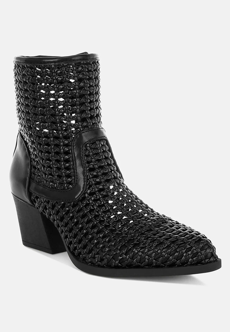 Artisole Woven Pleather Block Heel Boots - Image 13