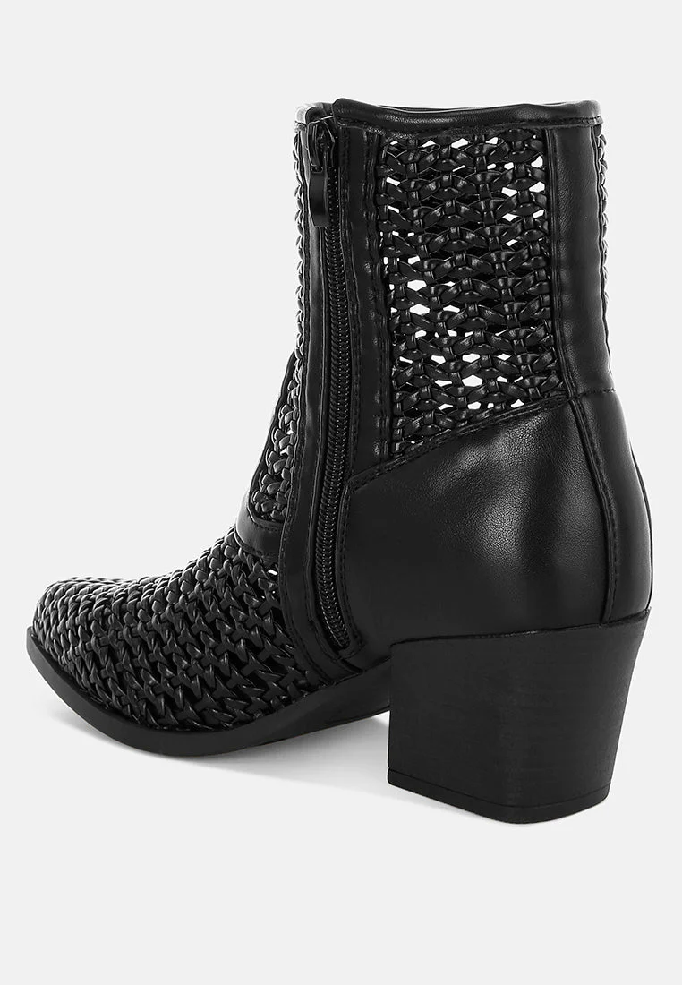 Artisole Woven Pleather Block Heel Boots - Image 14