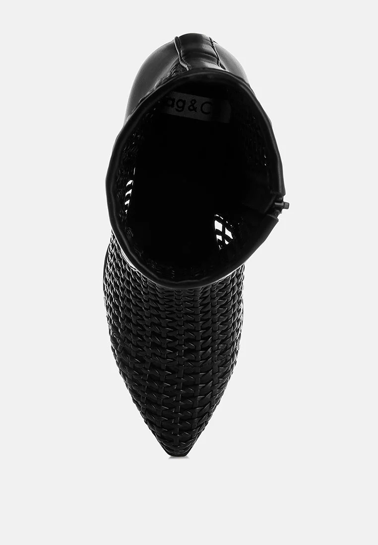 Artisole Woven Pleather Block Heel Boots - Image 15