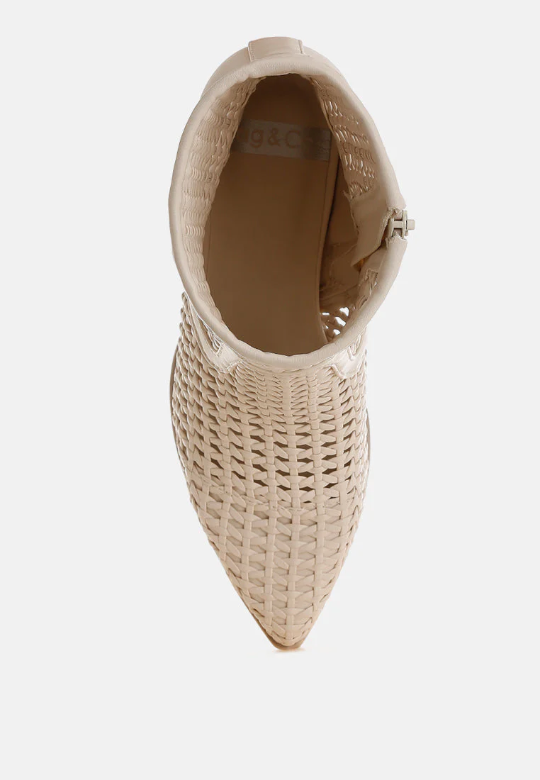 Artisole Woven Pleather Block Heel Boots - Image 4