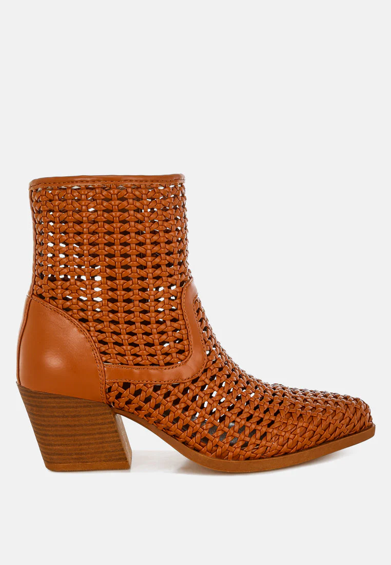 Artisole Woven Pleather Block Heel Boots - Image 6