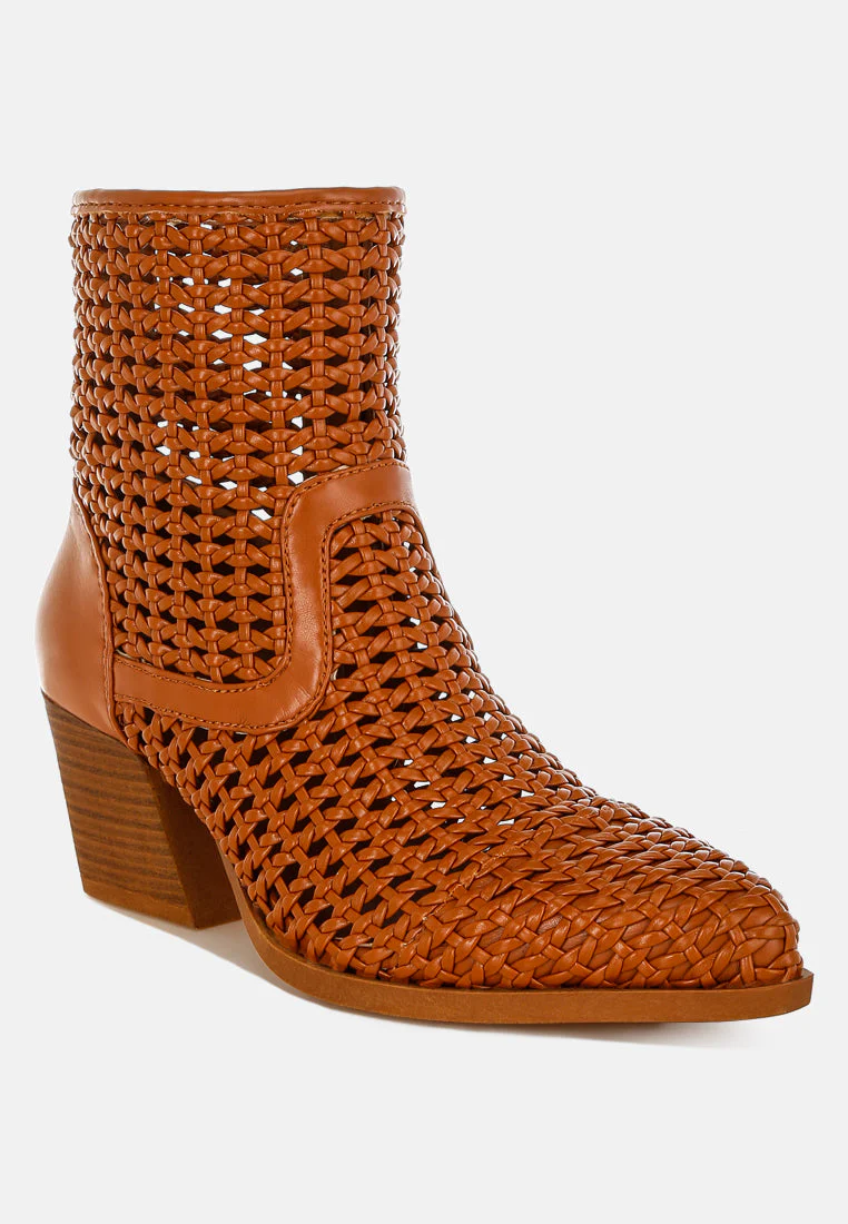 Artisole Woven Pleather Block Heel Boots - Image 8