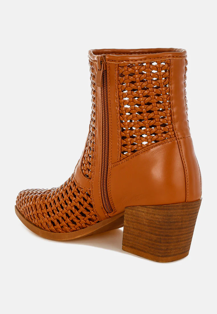 Artisole Woven Pleather Block Heel Boots - Image 9