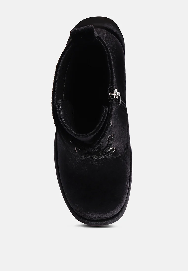 ASHCAN Black High Platform Velvet Ankle Boots - Image 6