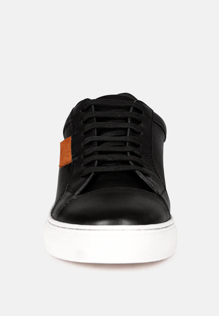 ASHFORD Black Fine Leather Handcrafted Sneakers - Image 3