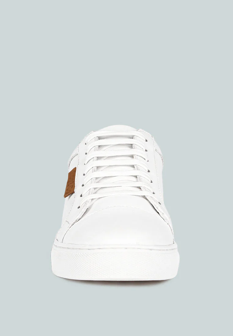 ASHFORD White Fine Leather Handcrafted Sneakers - Image 3