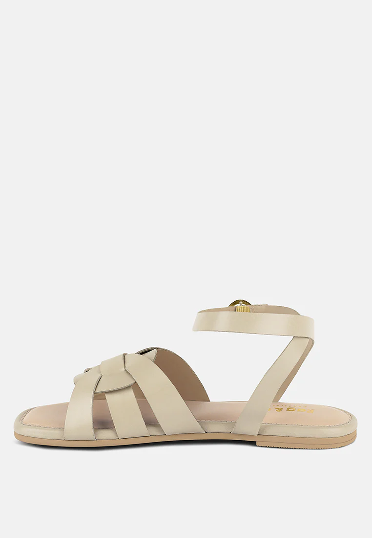 ASHTON Beige Flat Ankle Strap Sandals - Image 4