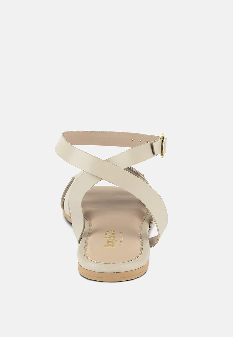 ASHTON Beige Flat Ankle Strap Sandals - Image 5