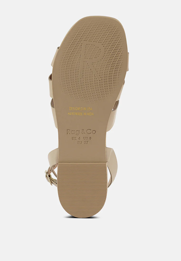 ASHTON Beige Flat Ankle Strap Sandals - Image 6