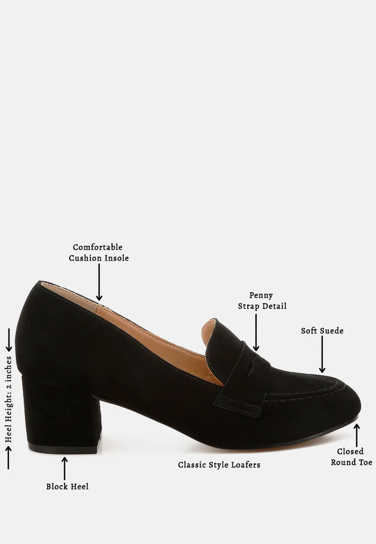 Astra Block Heel Genuine Suede Loafers - Image 12