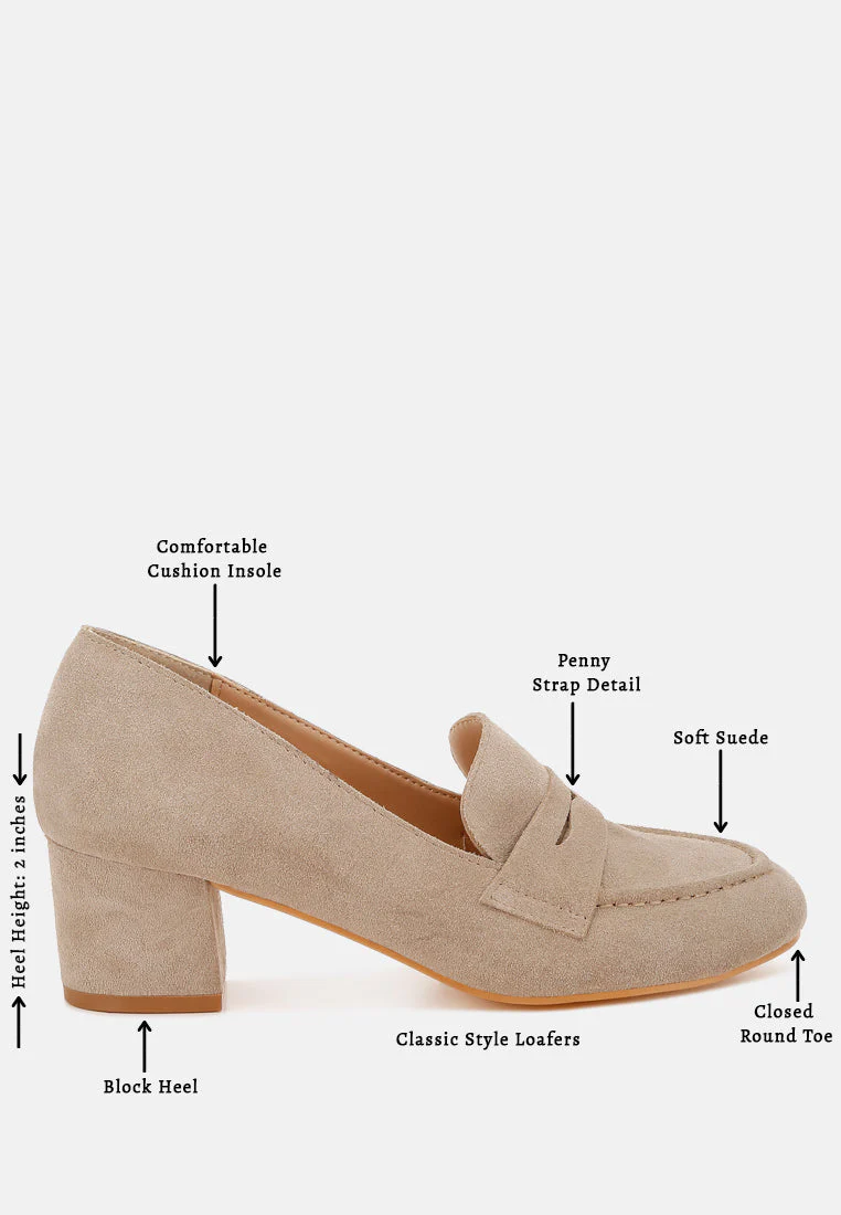 Astra Block Heel Genuine Suede Loafers - Image 6