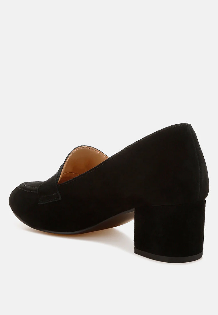 Astra Block Heel Genuine Suede Loafers - Image 9
