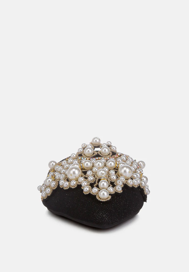 ASTRE Pearl Embellished Shimmer Mules In Black - Image 3
