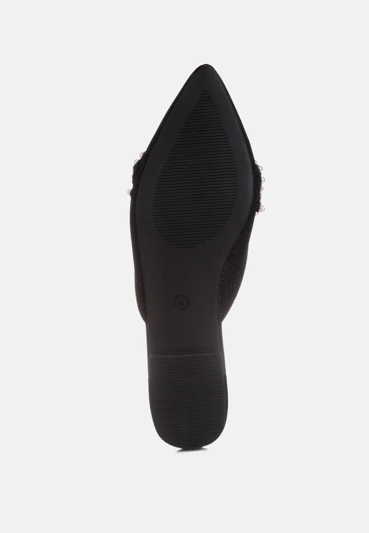 ASTRE Pearl Embellished Shimmer Mules In Black - Image 7