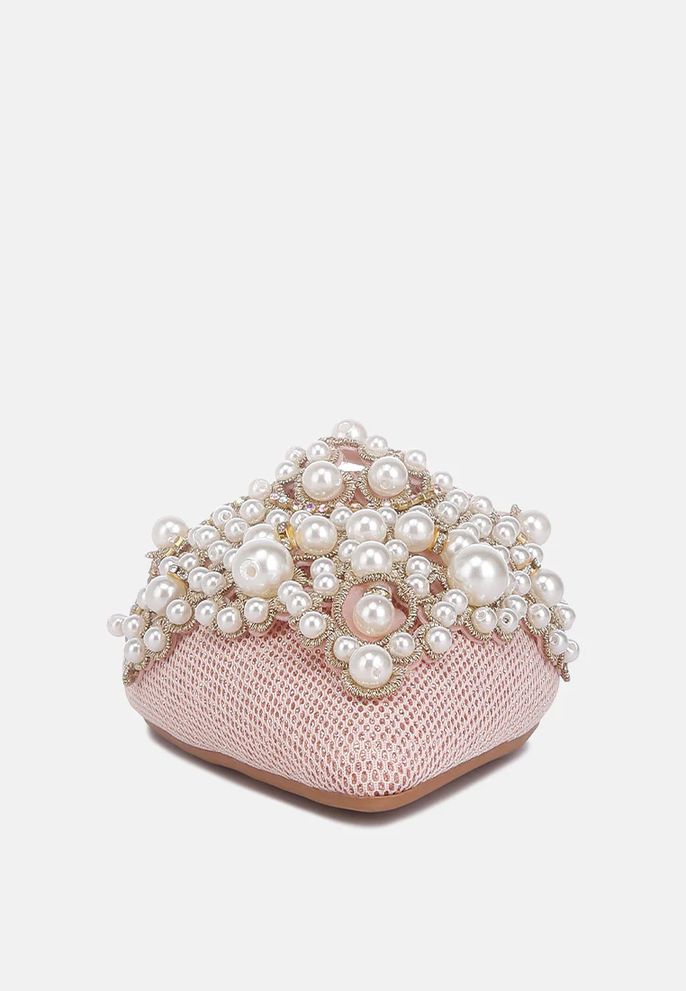 ASTRE Pearl Embellished Shimmer Mules In Blush - Image 3