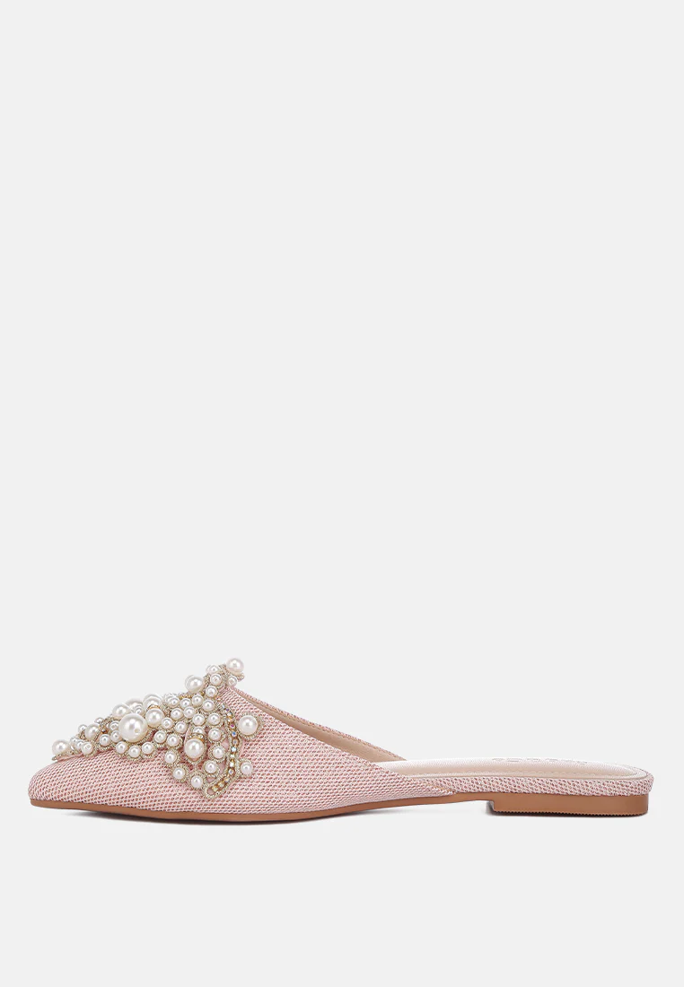 ASTRE Pearl Embellished Shimmer Mules In Blush - Image 4